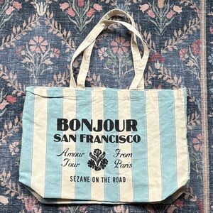 Sezane SF Blue and Cream Striped Tote